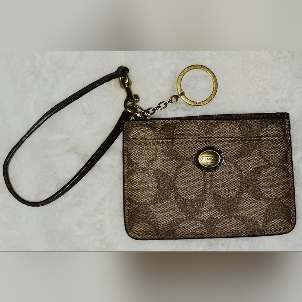 Coach Brown Leather Wristlet with attached Keychain